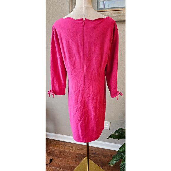 Talbots Party Crepe Shift with Scalloped Neck Dress Women Size 8 Pink Tie Sleeve - Picture 4 of 6